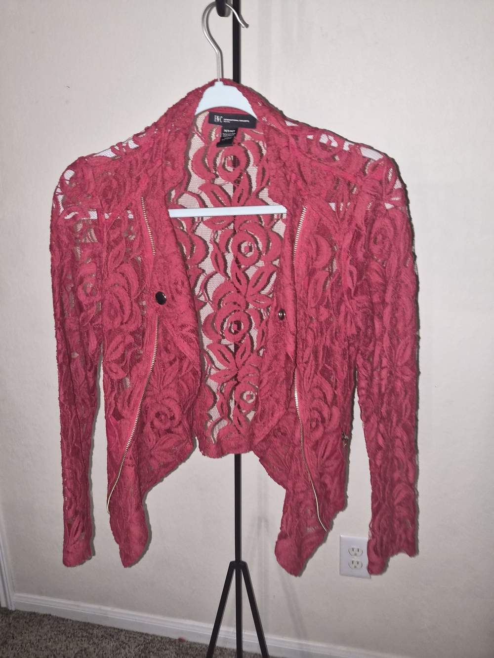INC International Concepts Red Lace Open Cardigan